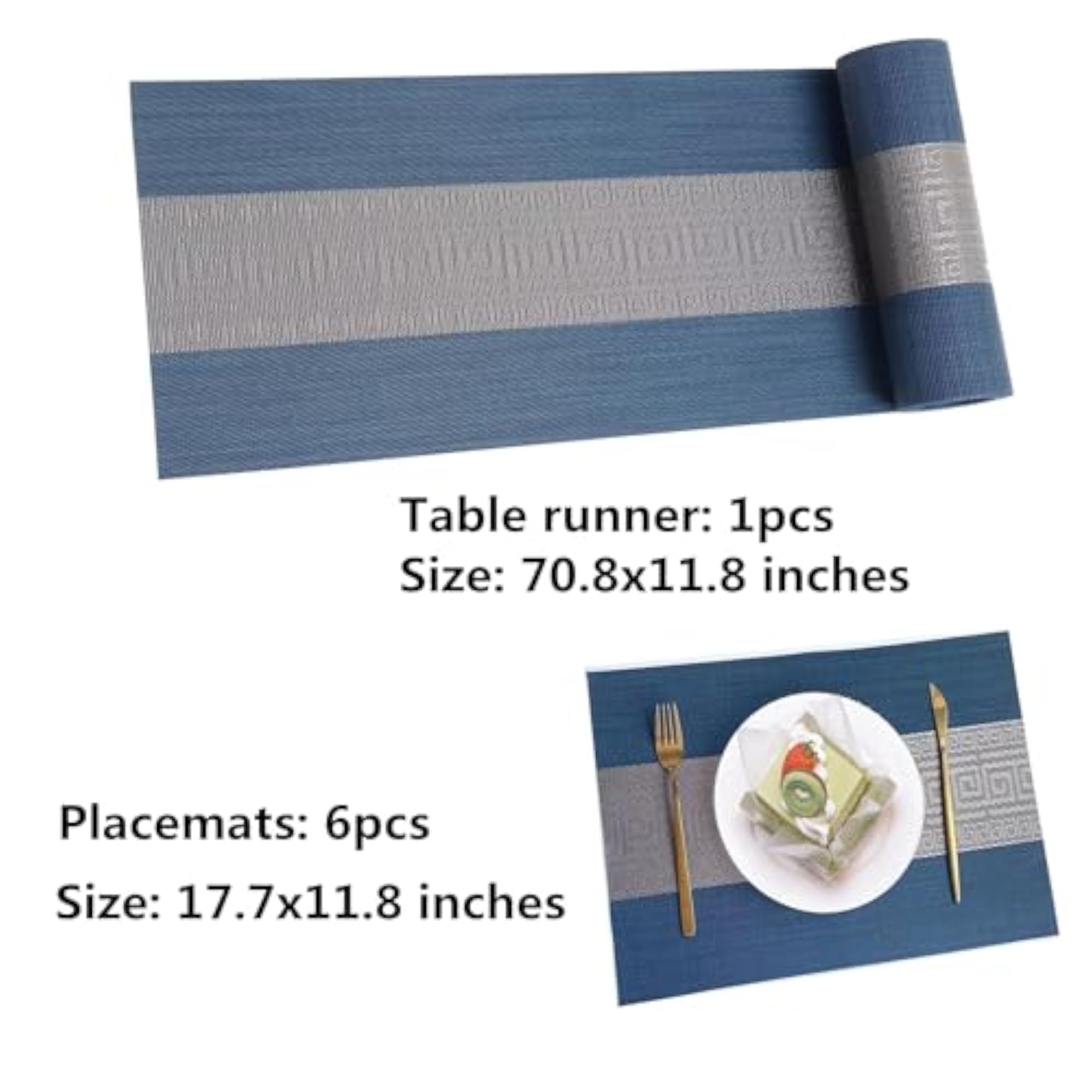 Placemats with Table Runner Set, Woven Crossweave Vinyl Tablemat