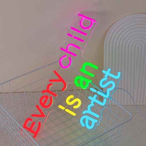 Image of inchEvery Child Is An Artist inch Neon Sign Letter Neon Light for Wall Decor Colorful LED Neon Sign Classroom LED Neon Light Children Neon Signs for Bedroom Kids Room Drawing Room Decor Gift