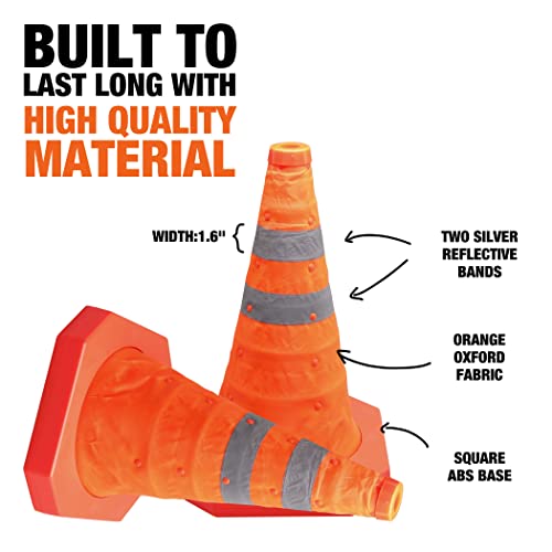 Cartman 4 Pack 15.5 Inch Collapsible Traffic Cones, Safety Road Parking Cone For Traffic Control, Driving Construction Cones With Reflective Strips Collar, Orange #TOP1