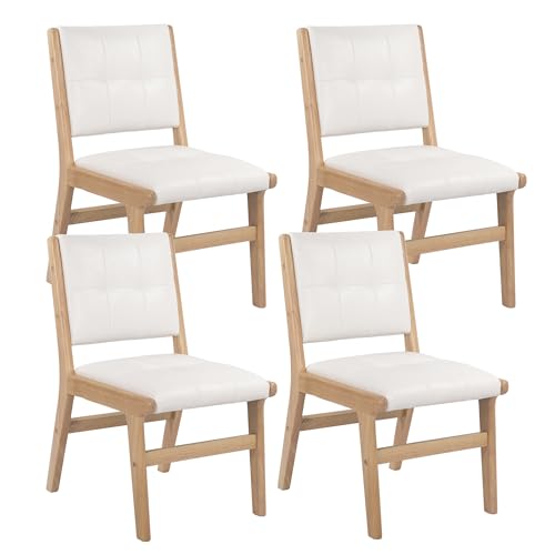 Image of KCC Modern PU Leather Dining Chairs Set of 4, Upholstered Kitchen Chairs with Solid Wood Legs and Comfortable Seat for Dining Room Lounge Bedroom(White)