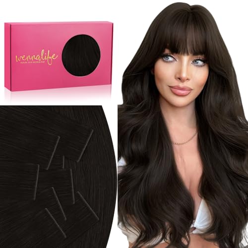 Image of WENNALIFE Invisi Edge Tape in Hair Extensions Human Hair | 16 Inch 50g 20pcs Dark Brown Invisi Remy Hair tensions Natural Seamless Injected Tape Ins Straight tensiones