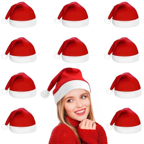 Tbczvx 10 Pcs Christmas Hat, 27 X 37Cm Santa Hat, Red Christmas Party Hats DIY Home Party Decorations Novelty Christmas Santa Hats for Women Men Christmas Party Accessories