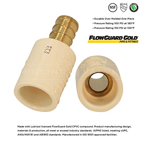 Adaptador PEX Barb x CPVC de 3/4'' Midline Valve para reparar tuberías sin plomo 4