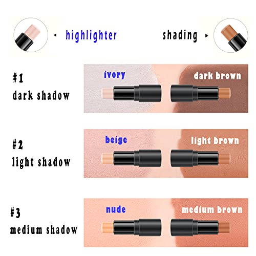 Duo Highlight & Contour Stick │ Mineral Cream Face Highlighter And Bronzer Pen│Non Stick Face Brightens & Shadows Concealer, Face Illuminator Makeup By Linble (Dark Shadow) #TOP2