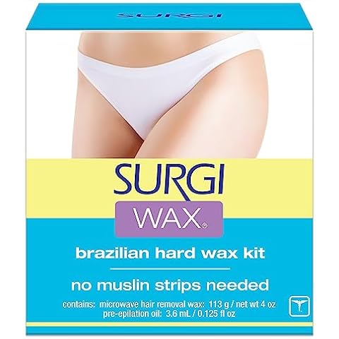 SURGI WAX Brazilian Hard Wax Kit 4oz, Waxing Kit for Hair Removal with pre-elipation Oil (82563) Cover