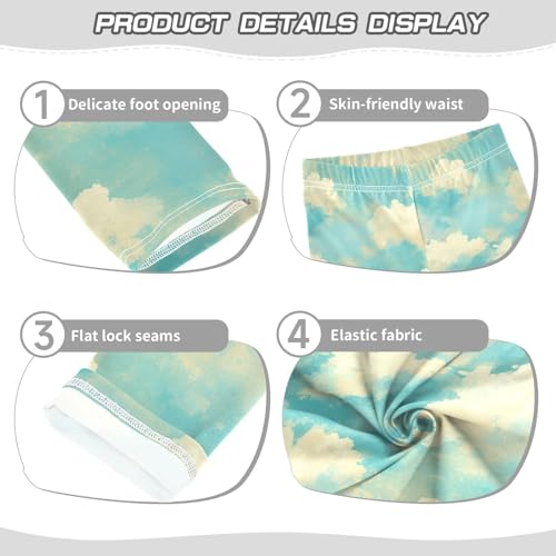KLL Clouds on Blue Background Girls Active Leggings Casual High Waisted Dance Pants Gym3