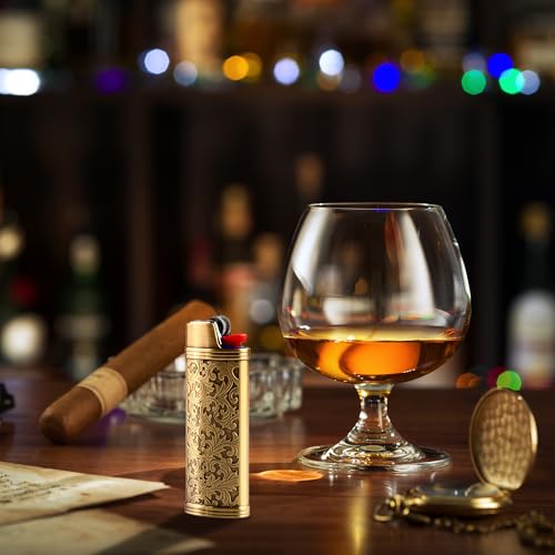 JINMUNIC 2pcs Lighter Case Cover Holder Metal Vintage Floral Stamped Fit for BIC Full J6 Series Lighter