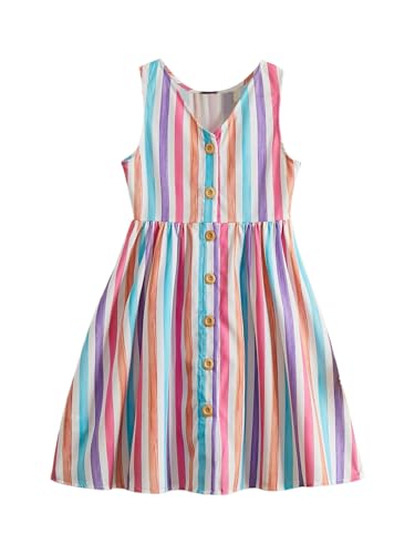 SweatyRocks Girl's Striped Color Block Tank Dress Sleeveless Button Front Flared Short Dresses
