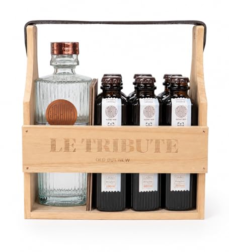 Pack Premium Le Tribute Gin con Caja de Madera y 6 Tónicas de Regalo | Estuche Gourmet para Regalo-MYSECRETWINE-