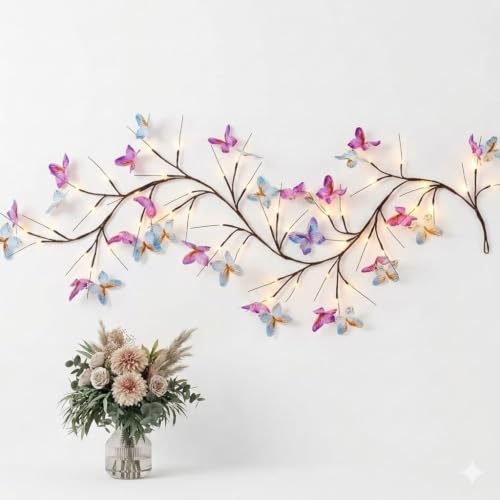 Image of Butterfly LED Vine Wall Lights, 72 Warm LED Decorative Fairy Lights with Remote, USB & Battery Operated Hanging Lights for Room, Home, Festival & Event Decoration