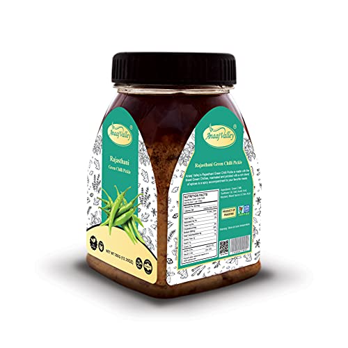 Anaaj Valley Green Chilli Pickle - Green Chilli Pickle Hot (Achar, Spicy Indian Relish) - Tangy & Tart Condiment (Chilli Achar) Combo – All-Natural Homemade Pickles - Non-Gmo Vegan, 650 Gr #TOP3