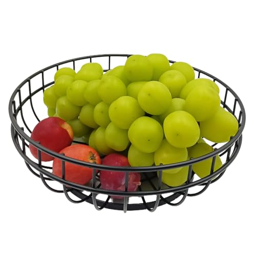 ORMANGO wire fruit vegetable bowl basket, picnic basket, desktop storage basket suitable for kitchen counters, table centerpieces, holiday decoration, modern simple single-layer fruit basket?black?