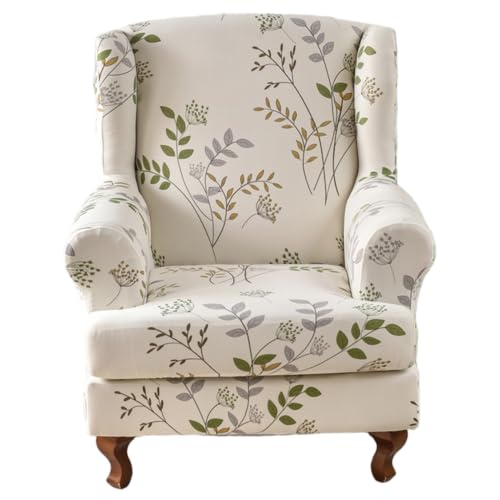 NASSMOSSE Funda elástica para Silla con Respaldo de Orejas, Estampada con Brazos, Parte Inferior elástica Antideslizante para Sala de Estar