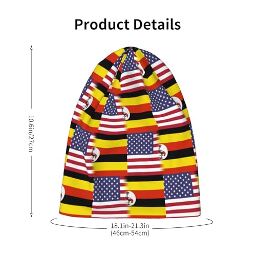 American Flag and Uganda Flag Kids Leisure Elastic Knitted Hat Junior Large Size Knit Cap Child Beanie Black2