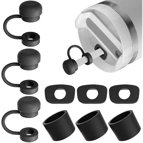 3Sets 2.0 Silicone Straw Cover for Stanley Cup 40&30 Oz Accessories Spill-Proof Leak Stoppers, 10mm Straw Covers Cap for Simple Modern 40Oz, Reusable Straw Toppers for Tumblers (Coal) Cover