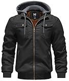 GGleaf Men's Faux Leather Jacket Waterproof Motorcycle Bomber Jacket Vintage PU Moto Biker Coat Black Medium