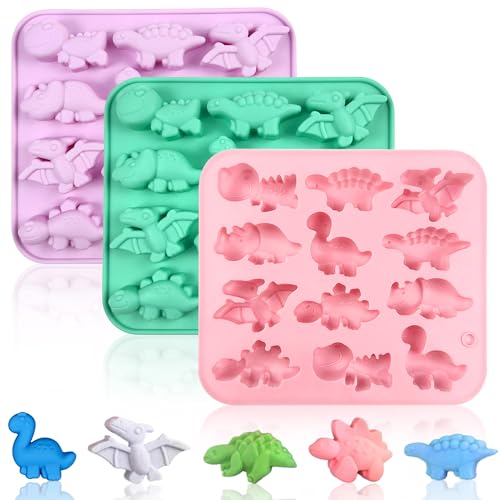 3 Pièces Moule Dinosaure en Silicone de Qualité Alimentaire pour Gateau, Chocolat, Bonbons et Glaçons