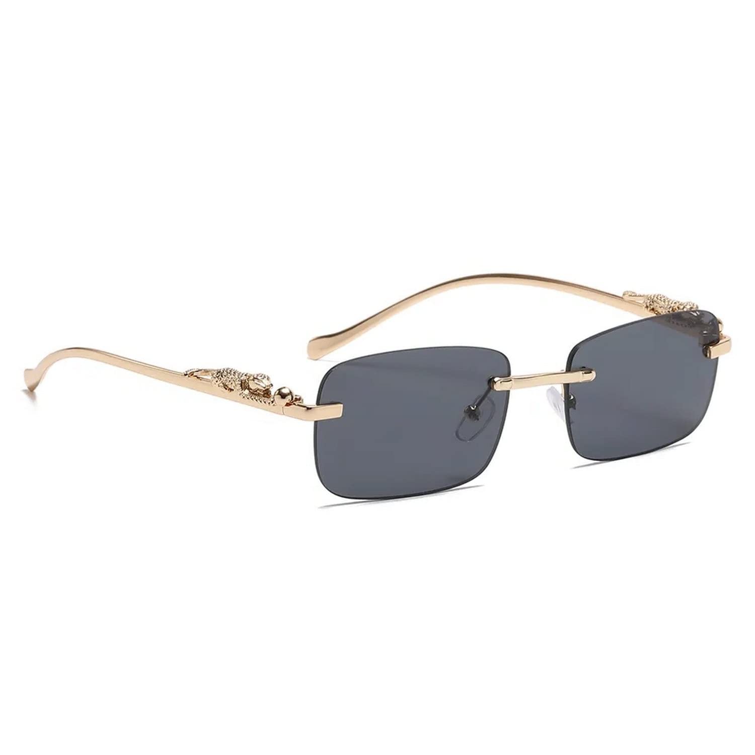 dervin Leopard Decorated Arms Rimless Rectangle Sunglasses for Men and Women-picture-42