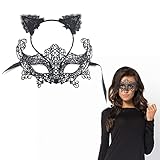 Material de encaje: Máscaras venecianas para mujeres hechas de tela de poliéster, suaves y ligeras para usar y llevar a todas partes; máscara de ojos de encaje con una cinta, conveniente para que usted pueda ajustar de acuerdo a su forma de la cara, una talla para la mayoría de la gente.