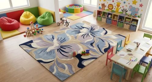 Image of Hand Tufted Premium Wool Floral Abstract Rug, Modern Botanical Flower Design Carpet for Living Room, Bedroom, Office & Home Decor Size 12x18 Feet