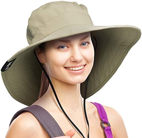 Wide Hard Brim Sun Hat Extra Large Outdoor UV Protection Safari Cap for Women Olive