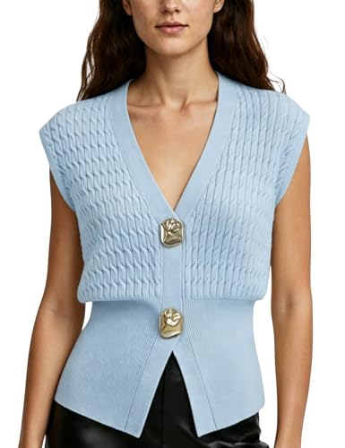 Image of AMEBELLE Vest Tops for Women Cable Knit Sweater Sleeveless V Neck Cardigans Lightweight Knit Pullover Summer Tops