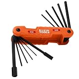 Klein Tools 70550 Hex Wrench Key Set, 11 SAE Sizes, Heavy Duty Folding Allen Wrench Tool with Extra Long Hex Keys