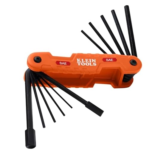 Klein Tools 70550 Hex Wrench Key Set, 11 SAE Sizes, Heavy Duty Folding Allen Wrench Tool with Extra Long Hex Keys