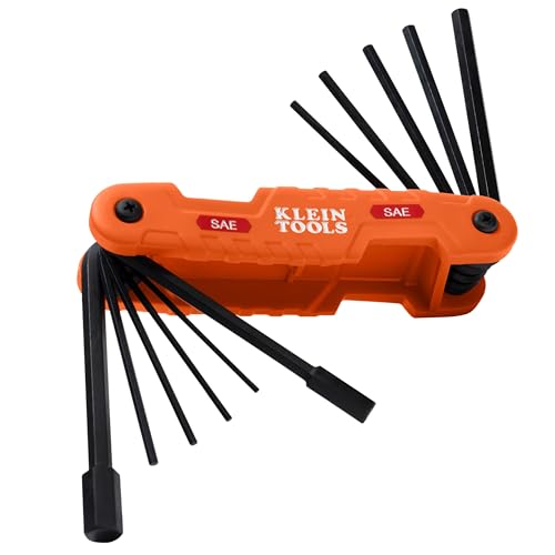 Klein Tools 70550 Hex Wrench Key Set, 11 SAE Sizes, Heavy Duty Folding Allen Wrench Tool with Extra Long Hex Keys