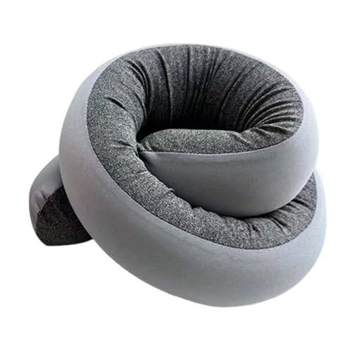 Genérico Spiral Travel Pillow, 90x7cm Memory Cotton Neck Support, Adjustable Wrapping Headrest with Nylon Cover for Airplane, Car, Office, Camping, Grey