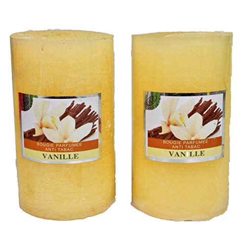 Lot De 2 Grosses Bougies Votives Décoratives Parfumées, Anti Tabac, Candles Pour La Décoration de L' Intérieur De votre Maison Et pour Créer Une Ambiance. Ivoire, Parfum Vanille 7X12 cm Durée 60h Cover