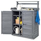 COSTWAY Armario Exterior de Madera Abeto, 87 x 45 x 120 cm (Gris)