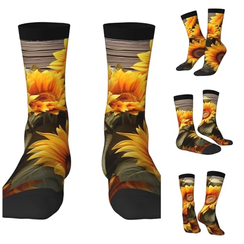 LZQPOEAS Plants Theme Sunflower Athletic Socks Unisex Cushioned Crew Socks Hiking Running Calf Sock Soft Above Ankle Sock