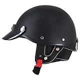 Half Motorcycle Helmets Retro Open Face Half Shell Motocross Helmet for Cycling Motocross Cruiser Bike Scooter Chopper Men Women DOT Approved (MatteBlack, Large)