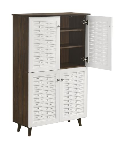 Image of DeckUp Plank Bei 4-Door Engineered Wood Shoe Rack with Wooden Legs (Walnut and White, Matte Finish)