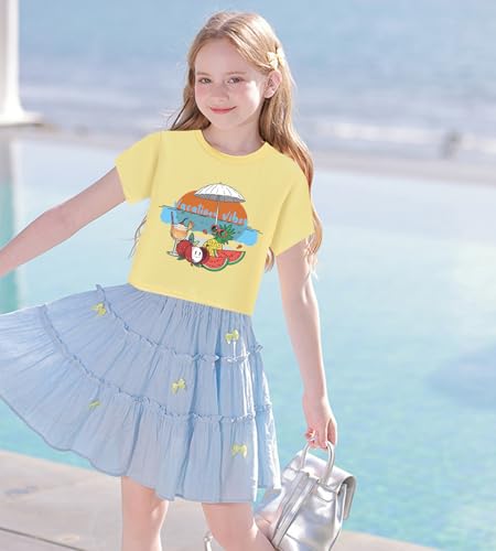 Tkria Girls Crop Top T-Shirt Teen Summer Tie Dye Short Sleeve Shirt Tee Top 6-14 Years3