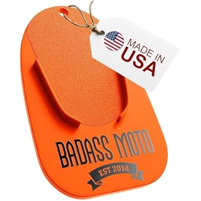 Badass Moto Motorcycle Kickstand Pad - Kickstand Plate - Kick Stand Puck - Motorbike Parking Coaster - Motor Cycle Stand Pad for Harley Davidson Accessories Motorcycle Gifts Kickstand Support Orange
