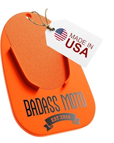 Badass Moto Motorcycle Kickstand Pad - Kickstand Plate - Kick Stand Puck - Motorbike Parking Coaster - Motor Cycle Stand Pad for Harley Davidson Accessories Motorcycle Gifts Kickstand Support Orange