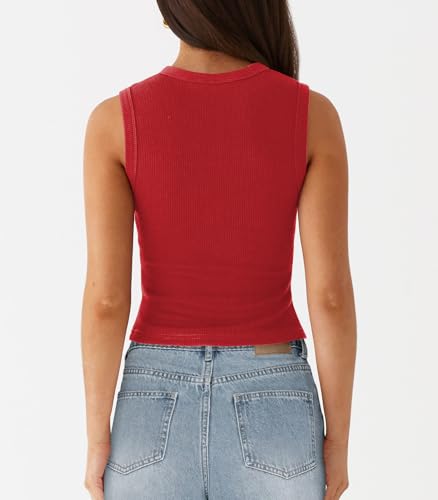 Womens Button Down Tank Top Sleeveless Ribbed Fitted Vest Casual Crewneck Trendy Y2K Going Out Crop Knit Vest Top2
