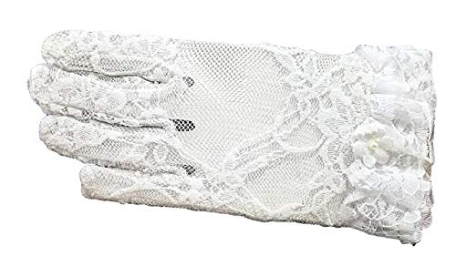 Floral lace Gloves for Girl with Flower Accent Lace Ruffle Trim Wrist