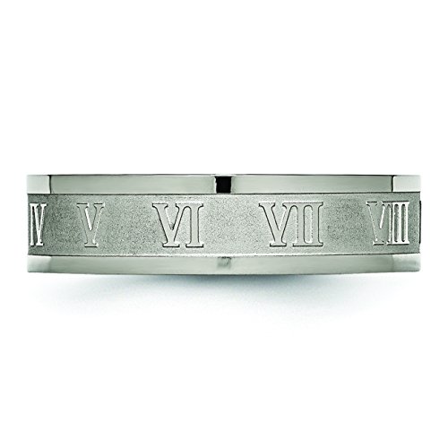 Mens Titanium Roman Numerals 6mm Satin and Polished Flat Wedding Band Ring3
