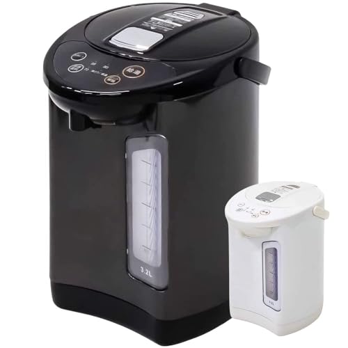 電気ポット 3.2L ブラック 大きな給湯ボタン 3段階保温 小型 ポット 節電 ケトル フッ素コート加工 再沸騰 省エネ 保温 シンプル 湯沸かし 湯沸し器