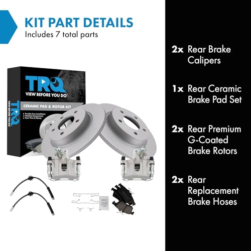 Image of TRQ Rear Brake Pad and Rotor Set Ceramic G Coated Rotors Calipers Compatible with 2006-2008 Mazda 3