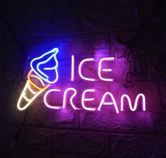 Wall Mitra Ice Cream Neon Sign - Ice Cream cone Neon Sign For Shop/Cafe/Restaurent - Ice Cream Led Sign -Ice Cream(pink+blue+warm white)12x18-image-24