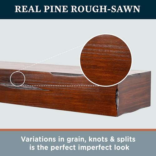60 Inch Floating Fireplace Mantel Wood Shelf In Cherry Rustic -Breckenridge From Mantels Direct | With Corbel Bracket Arches | Wooden Rustic Wall Shelf Perfect for Electric Fireplaces and Décor