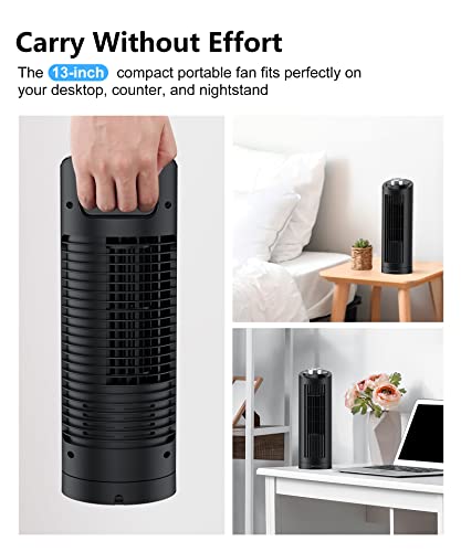Cofeow Tower Fan, 2023 New Portable Electric Desk Fan, 70°Oscillating, 20Ft/S Quiet Cooling, 13 Inch, Standing Table Fan With 3 Modes, Bladeless Fan For Bedroom, For Office Desktop Deep Black #TOP3
