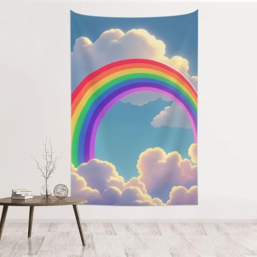 Tapisserie murale arc-en-ciel 152x101 cm en velours pêche décoration suspendre sans dommage