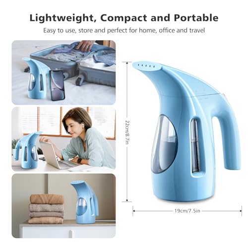 HiLIFE Steamer for Clothes, Portable Handheld Design, 240ml Big Capacity, 700W, Strong Penetrating Steam, Removes Wrinkle, for Home, Office(ONLY FOR 120V) (Sky Blue)