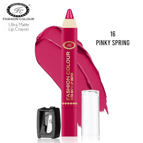 Image of FASHION COLOUR Ultra Matte Lip Crayons With Free Sharpener | Smudge Proof And Waterproof | For Hydration And Moisturization | Long Lasting Lipwear with Matte Finish, Cruelty-free and Paraben-free - 2.5 gm(Pinky Spring)