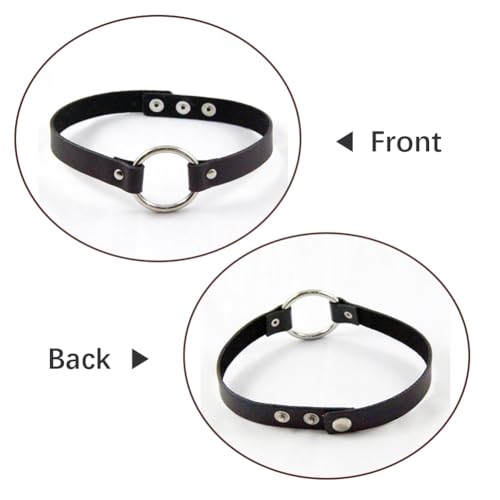 CALFOVERA Verstellbares PU Leder Choker Halsband Für Frauen O Ring Gothic Style Lederhalsband Mit Kettengliedern Schwarzes Punk Design Kurzes Kreishalsband Mit Niete Für Kostümschmuck Halloween Party